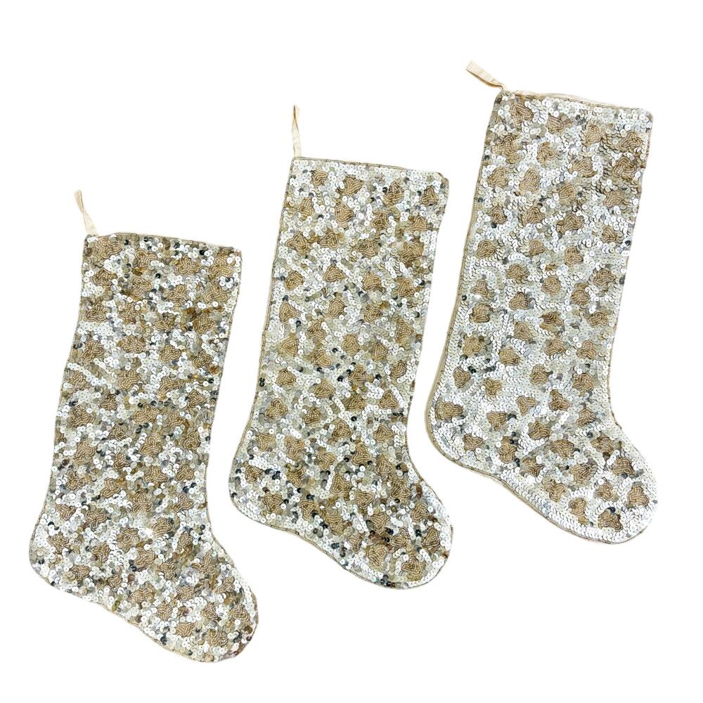 Kim Seybert Gold Beaded and Sequined Stockings Set of 3 EUC